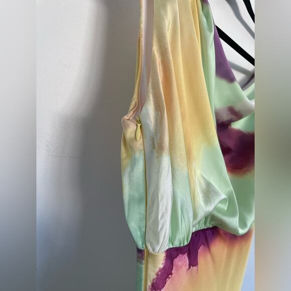 Hello Molly Talk To Me Midi Dress Size 8 – One Shoulder Satin Pastel Print - Picture 10 of 11